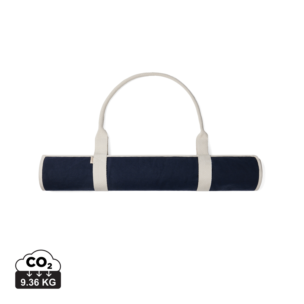 Tapis de yoga bleu avec sangle blanche