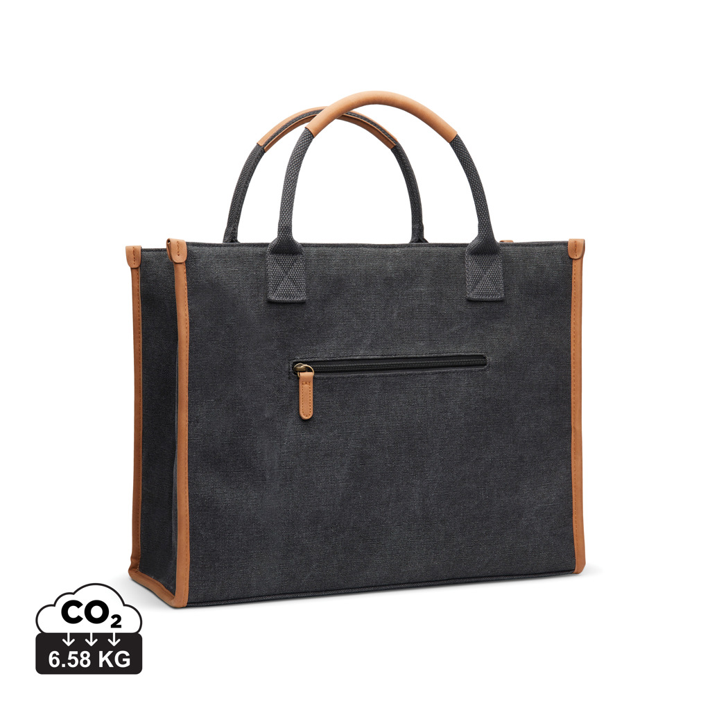 Sac cabas gris en tissu avec anses marron