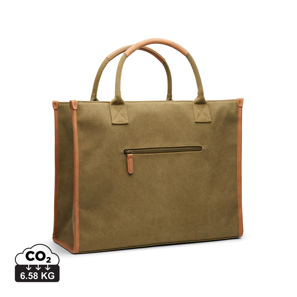 Sac cabas en toile kaki avec anses en cuir
