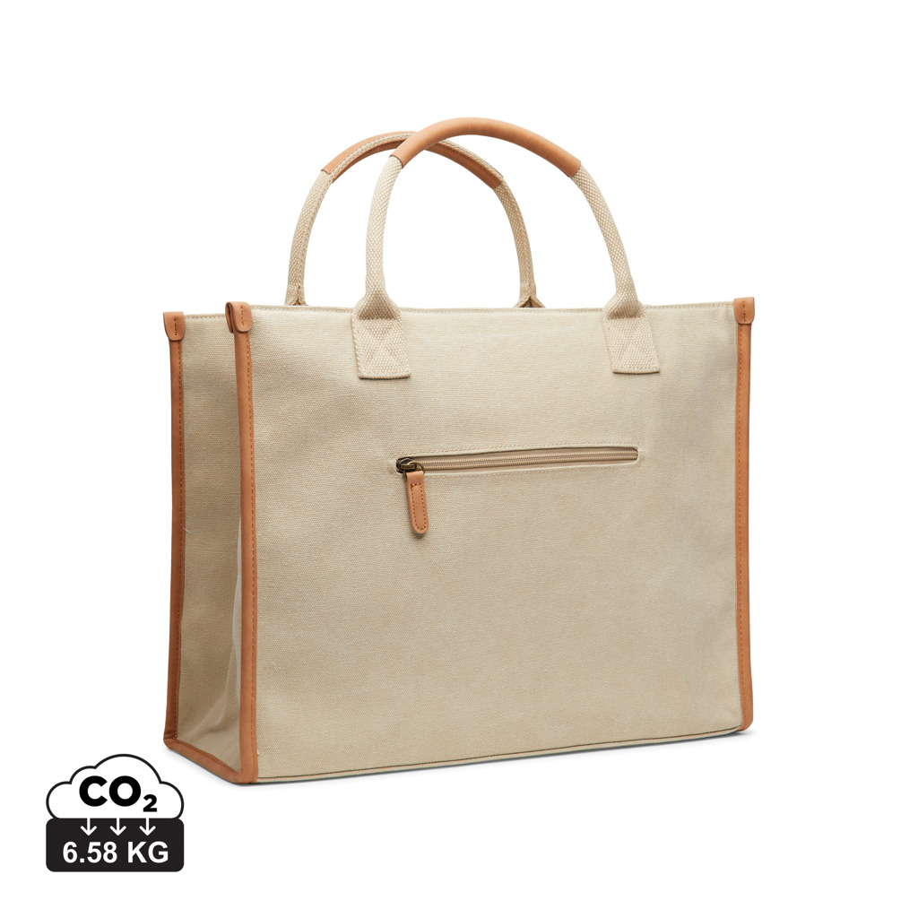 Sac cabas beige en toile avec anses en cuir