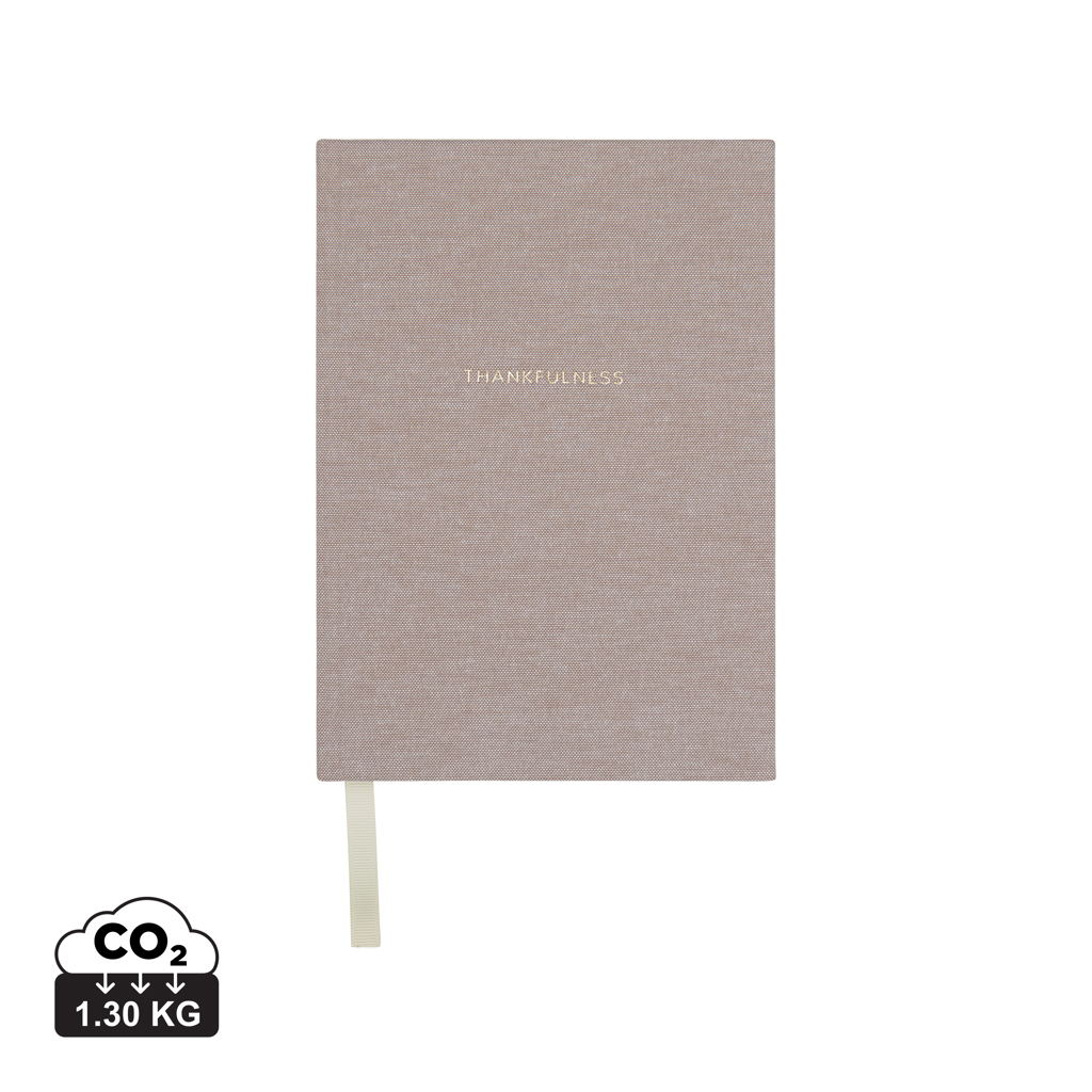 Carnet beige en tissu avec inscription Thankfulness