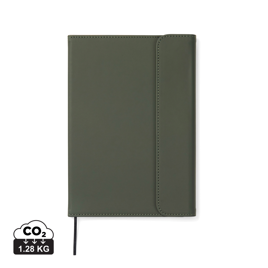 Carnet vert en cuir avec fermeture à rabat