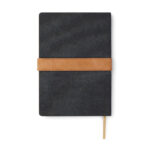 Carnet noir avec sangle en cuir marron
