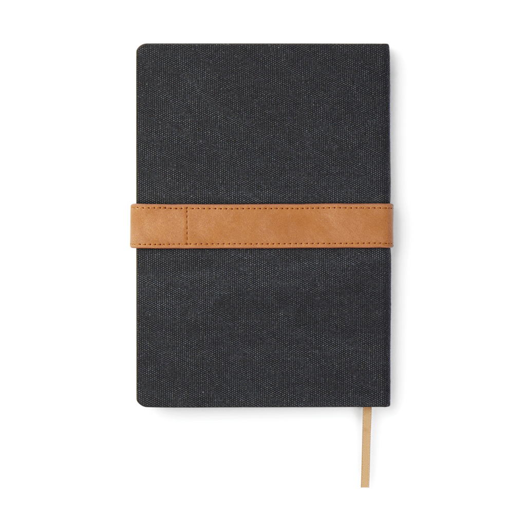 Carnet noir avec sangle en cuir marron