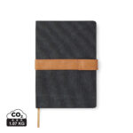 Carnet gris avec sangle en cuir marron