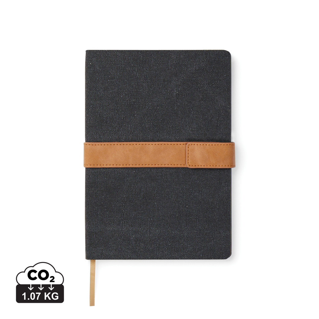Carnet gris avec sangle en cuir marron