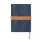 Carnet bleu avec sangle en cuir marron