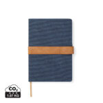 Carnet bleu avec sangle en cuir marron