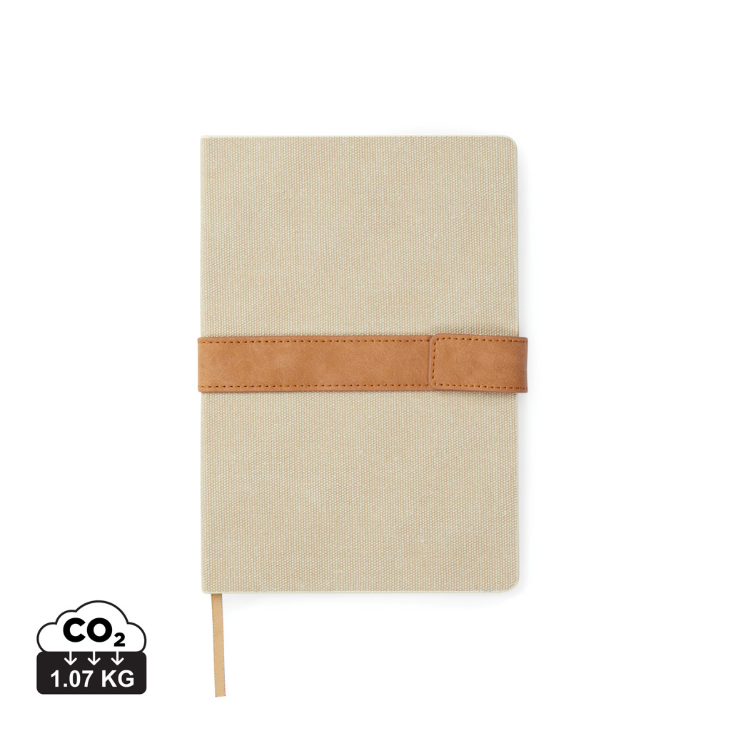 Carnet beige avec sangle en cuir marron
