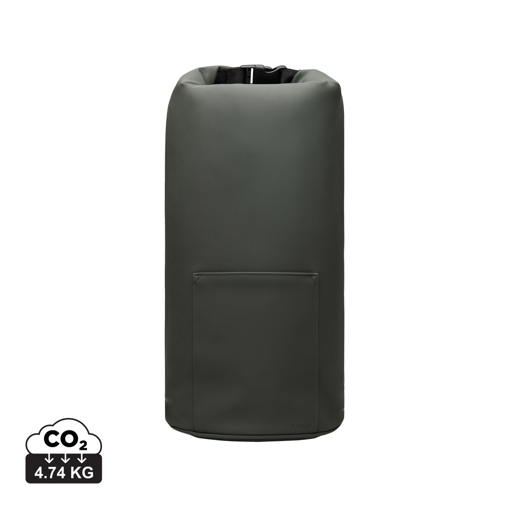 Sac étanche vert cylindrique avec poche frontale