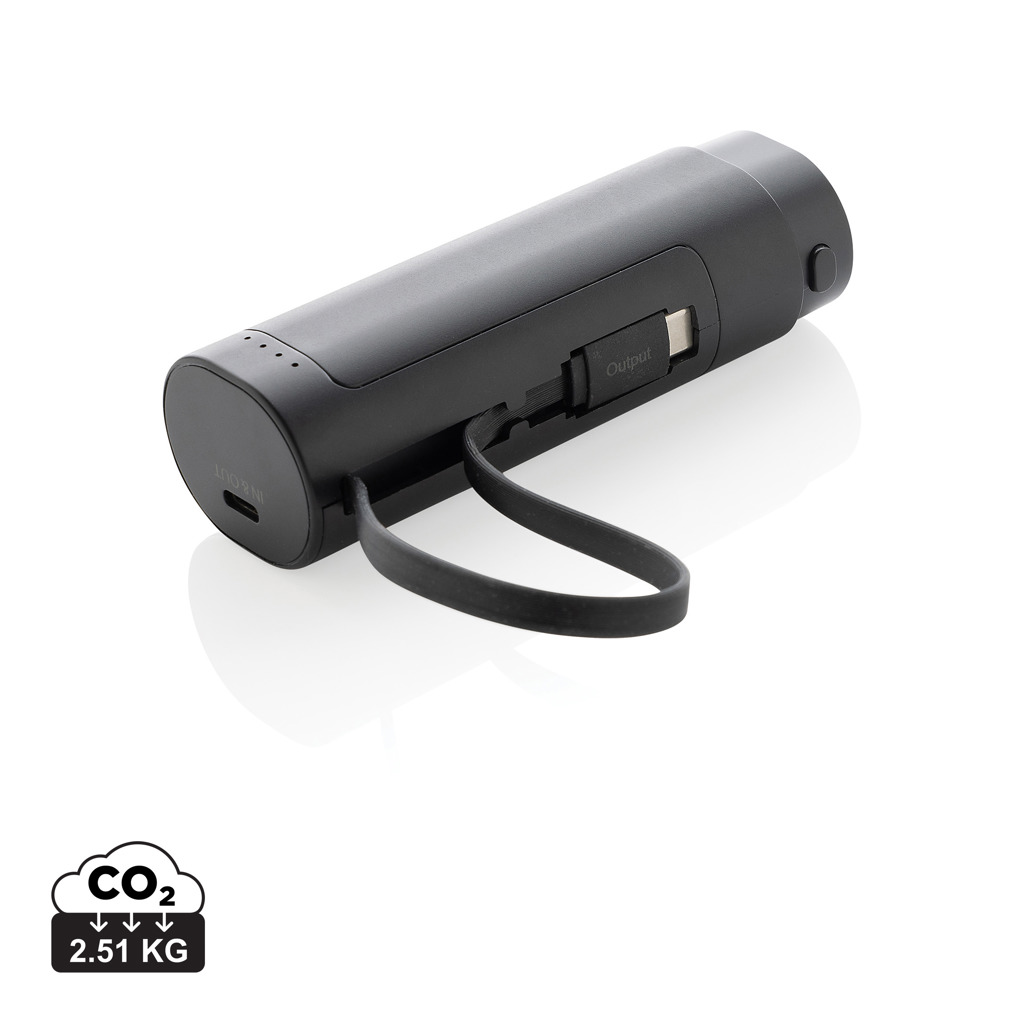 Batterie externe cylindrique noire avec câble intégré