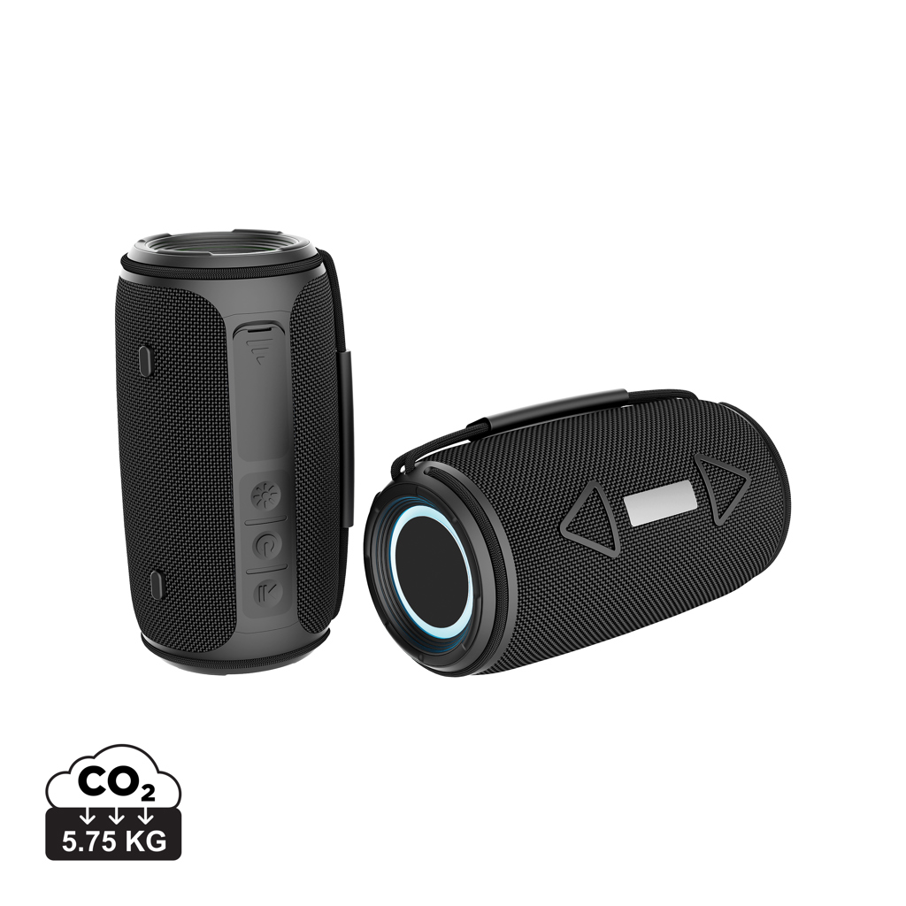 Deux enceintes Bluetooth portables noires avec sangle