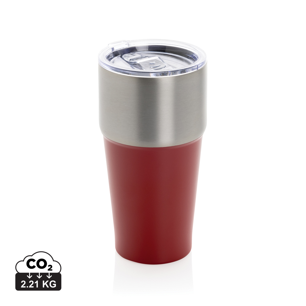 Gobelet isotherme rouge et inox avec couvercle