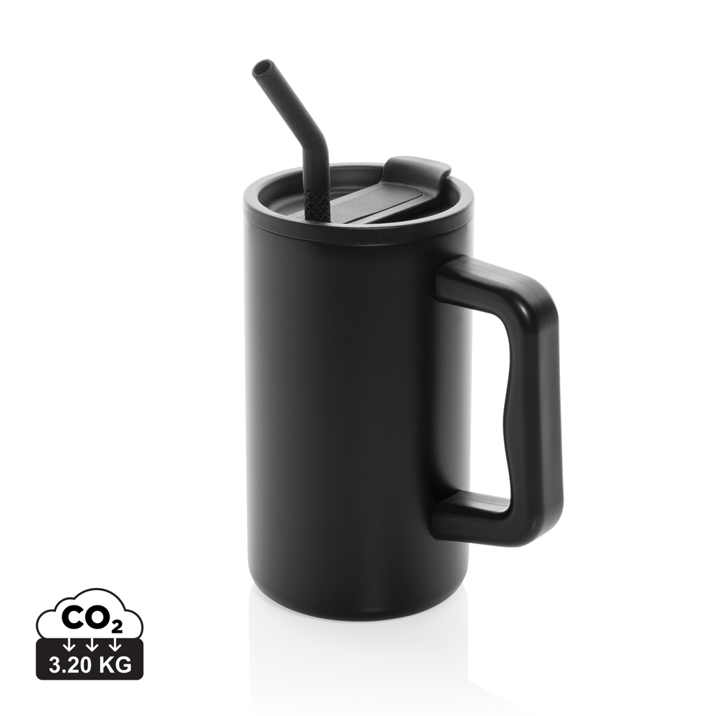 Mug isotherme noir avec paille et anse