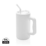 Mug réutilisable blanc avec paille et couvercle