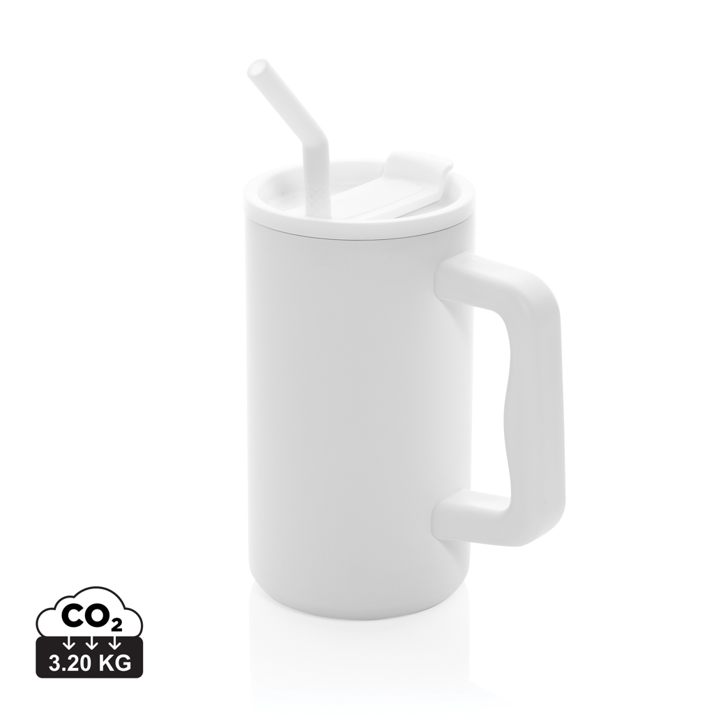 Mug réutilisable blanc avec paille et couvercle