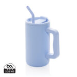 Mug réutilisable bleu avec couvercle et paille