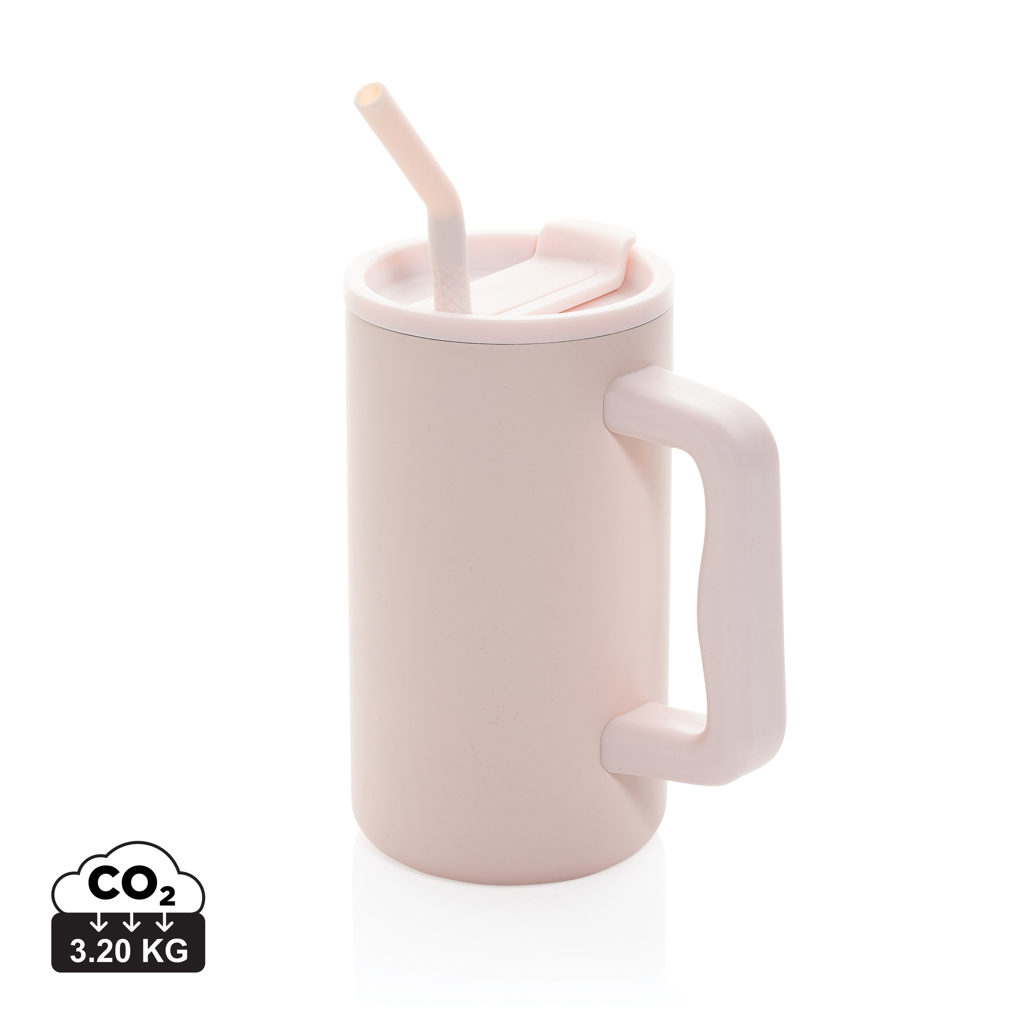 Gobelet isotherme rose avec poignée et paille