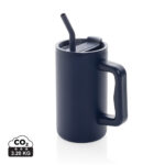 Mug isotherme bleu avec poignée et paille