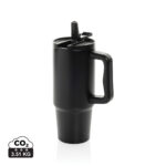 Grand mug isotherme noir avec poignée et paille