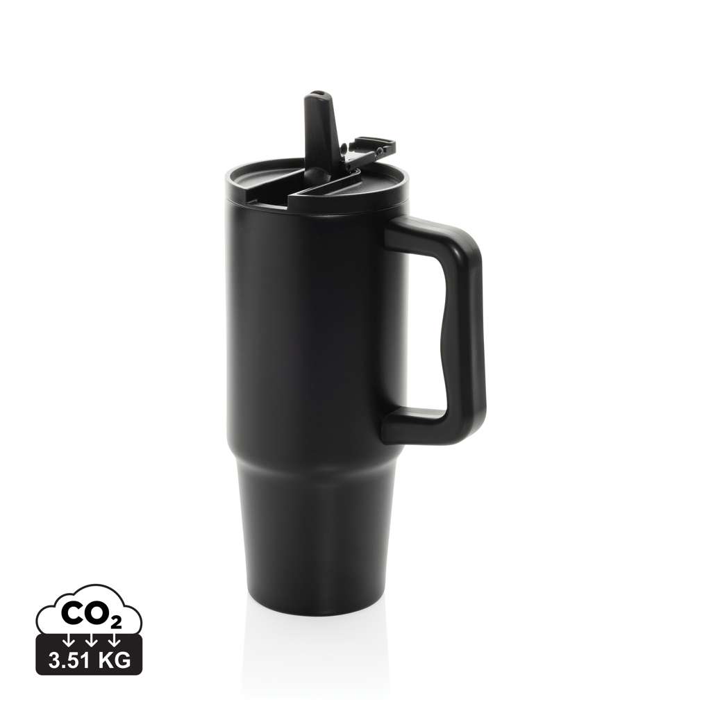Grand mug isotherme noir avec poignée et paille