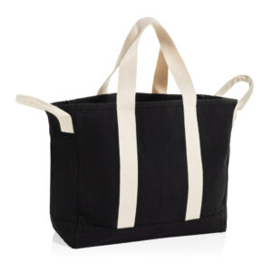 Sac cabas noir en toile avec anses beiges