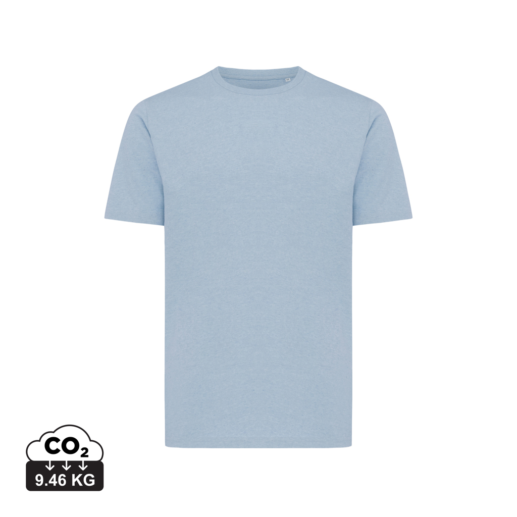 T-shirt bleu clair avec empreinte carbone affichée