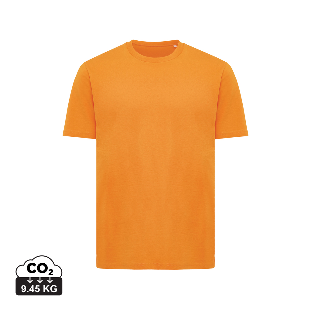 T-shirt orange uni avec empreinte carbone affichée