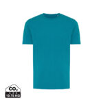T-shirt turquoise uni avec impact carbone affiché