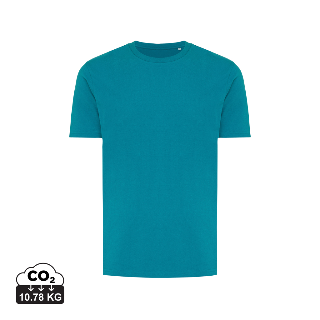 T-shirt turquoise uni avec impact carbone affiché