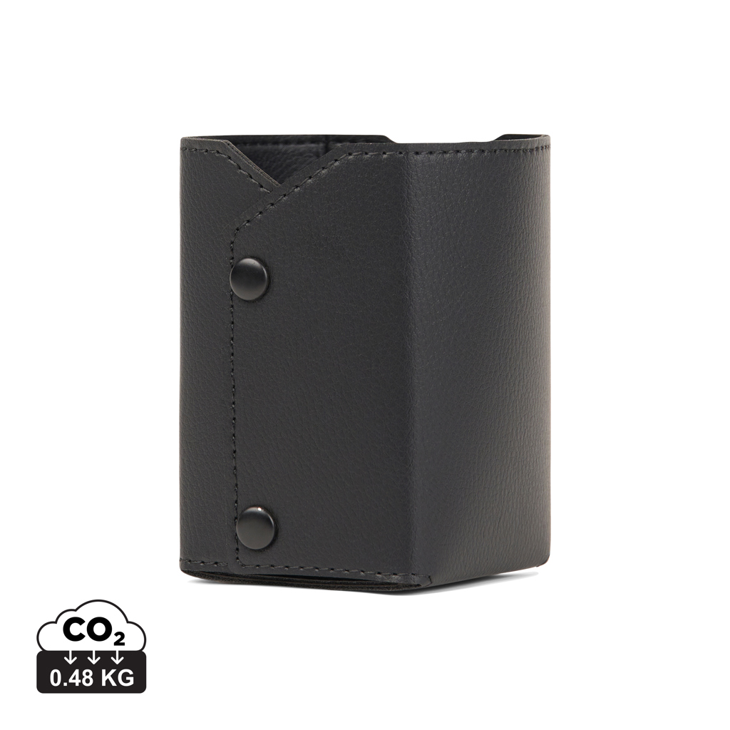 Porte-cartes en cuir noir avec boutons pression