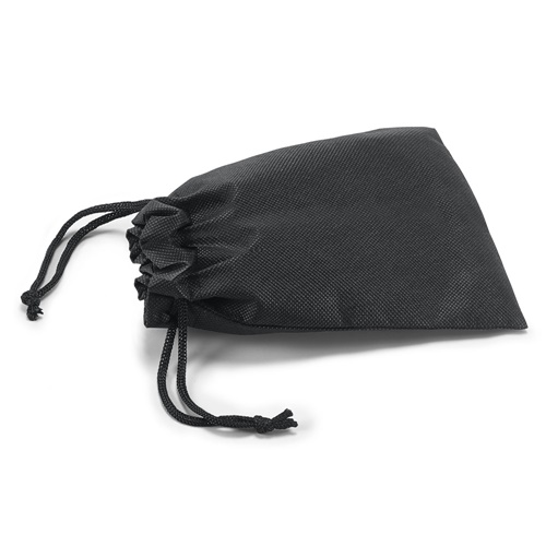 Pochette noire à cordon sur fond blanc
