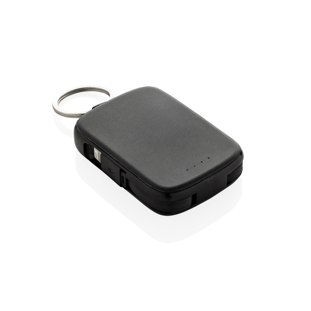 Batterie externe noire compacte avec porte-clés intégré