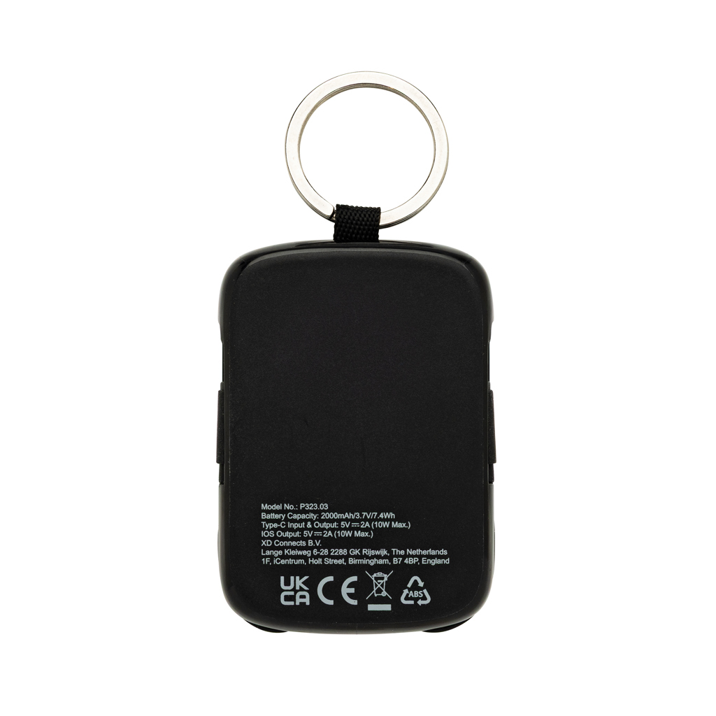 Batterie externe noire avec anneau porte-clés