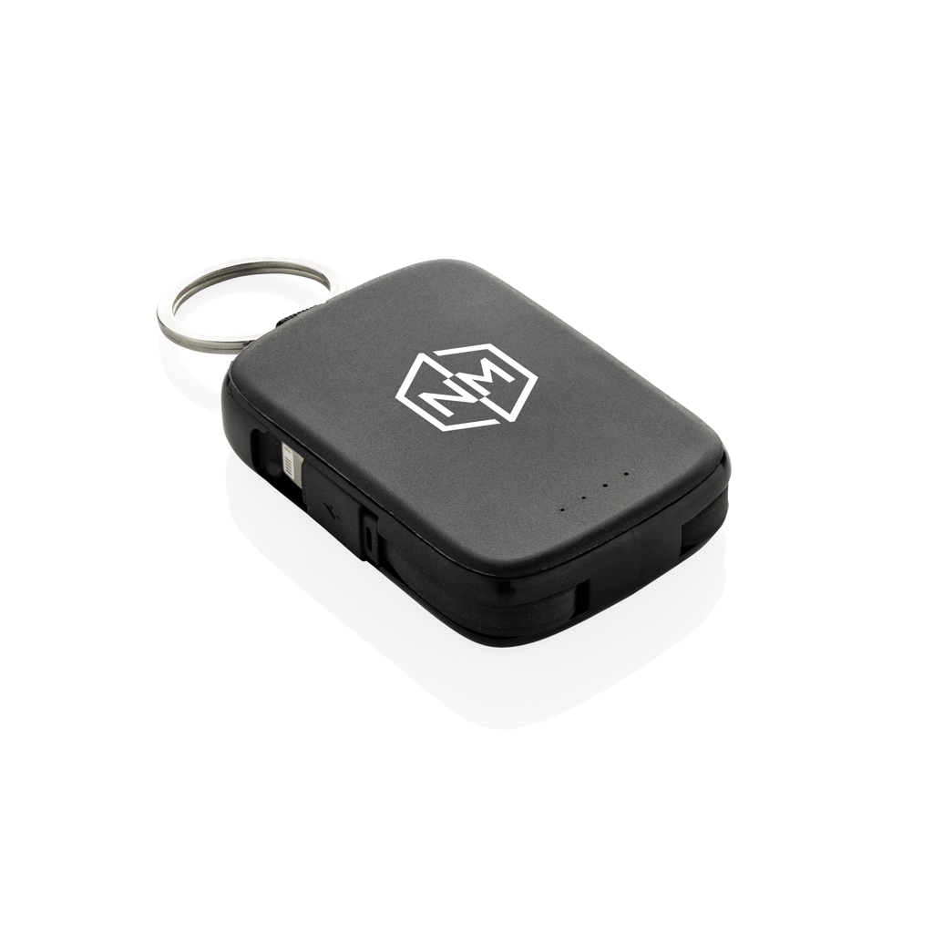 Batterie externe noire avec porte-clés intégré