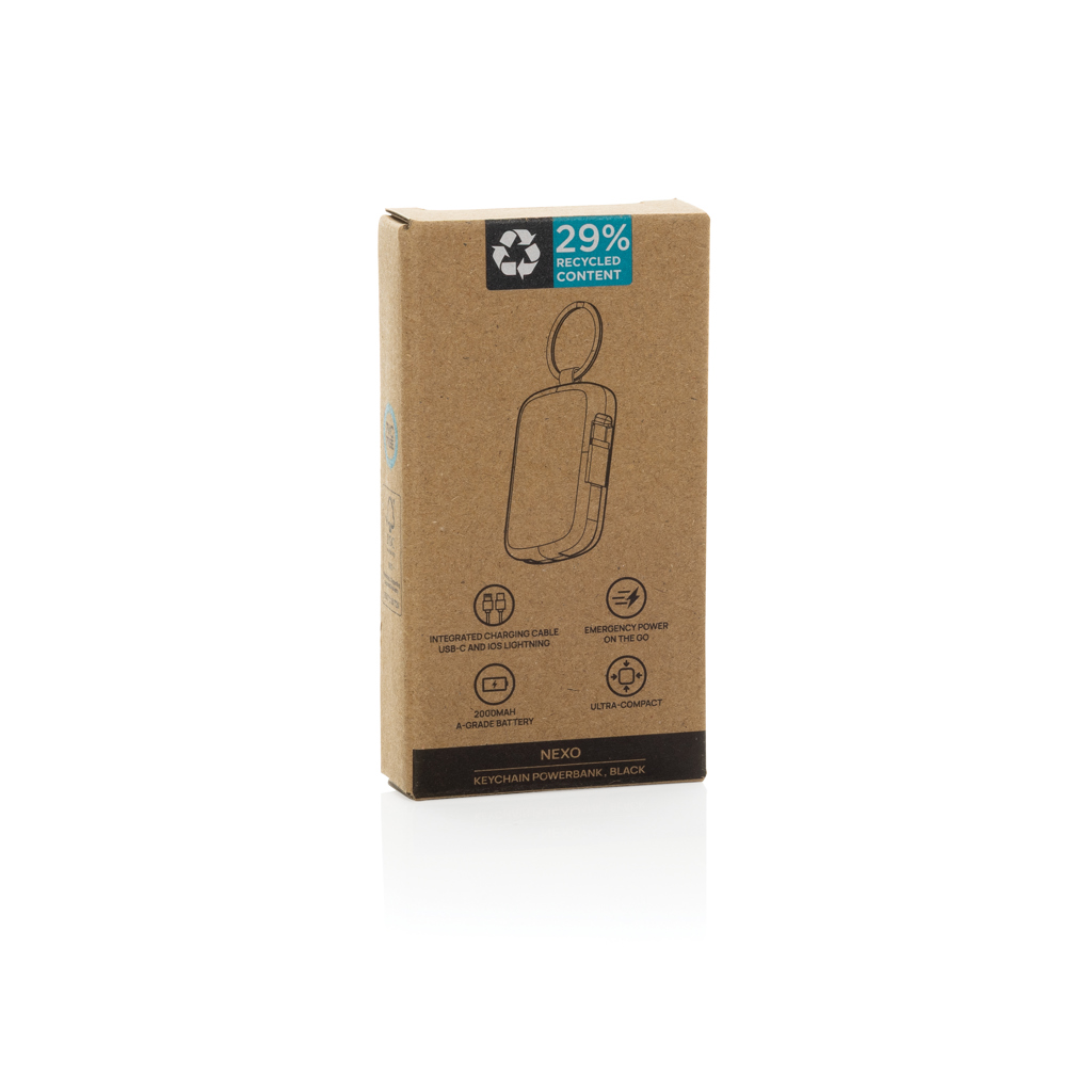 Boîte powerbank porte-clés Nexo en carton recyclé