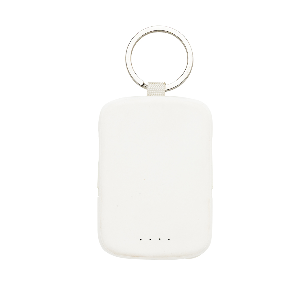 Batterie externe blanche avec porte-clés métallique