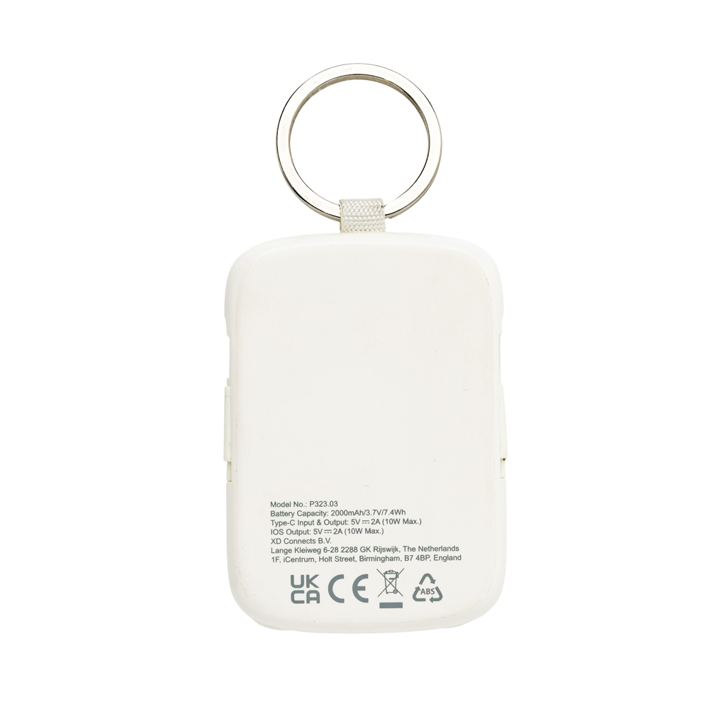 Batterie externe blanche avec anneau porte-clés