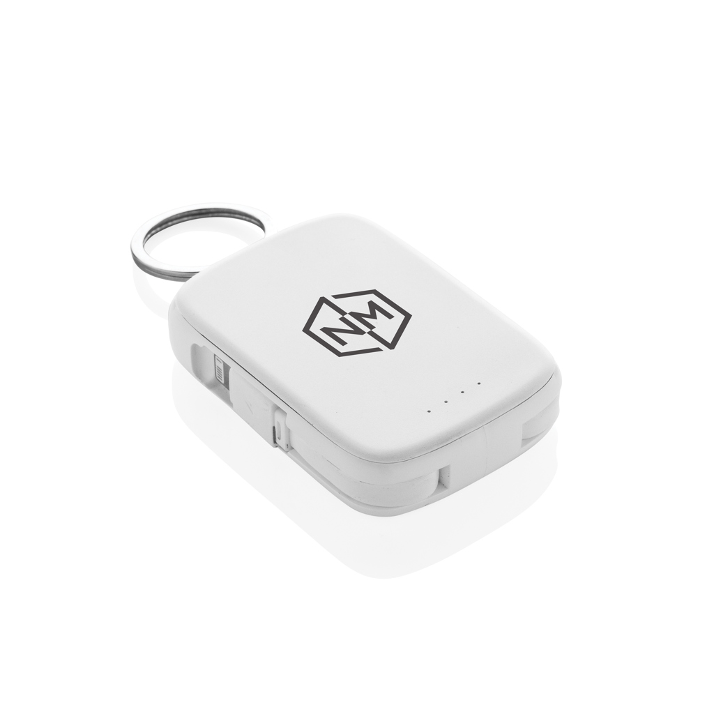 Batterie externe blanche avec porte-clés intégré