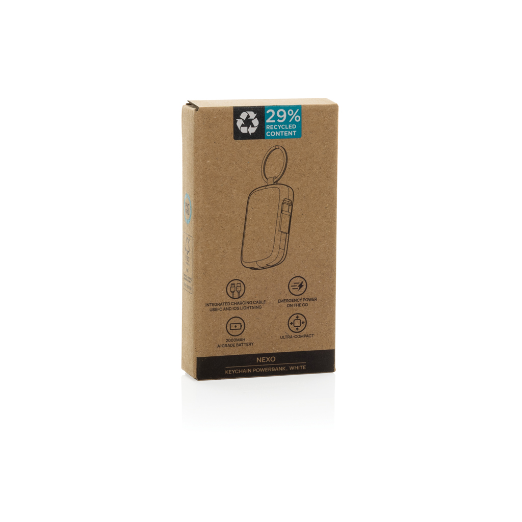 Boîte powerbank porte-clés Nexo en carton recyclé