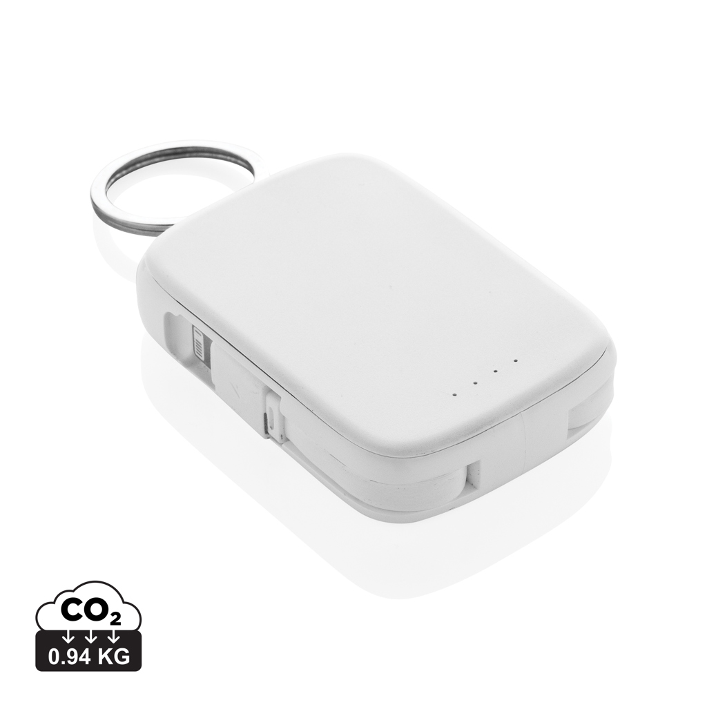 Batterie externe blanche avec anneau porte-clés