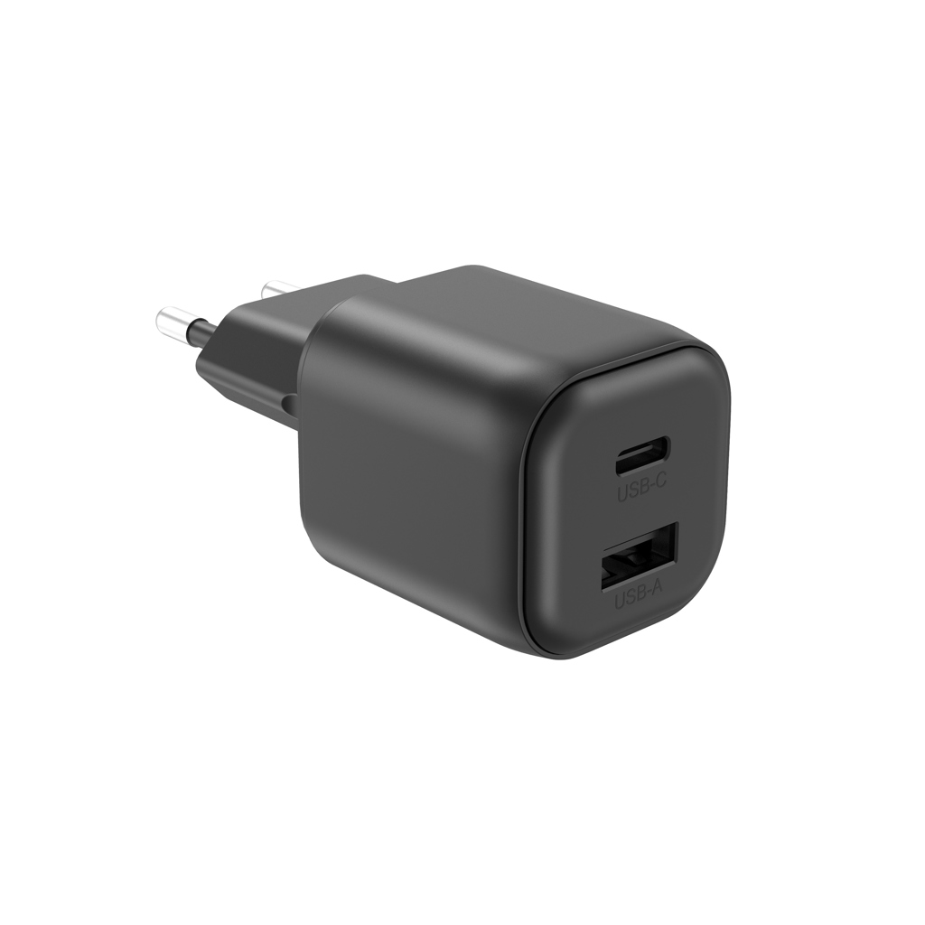 Chargeur mural noir avec ports USB-C et USB-A