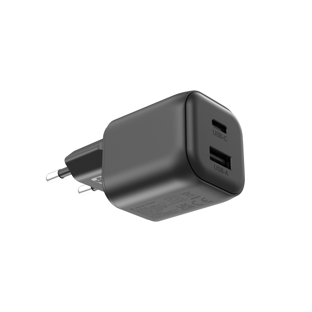 Chargeur mural noir avec ports USB-C et USB-A