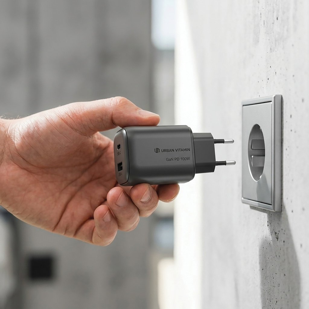 Main branchant chargeur USB-C sur prise murale