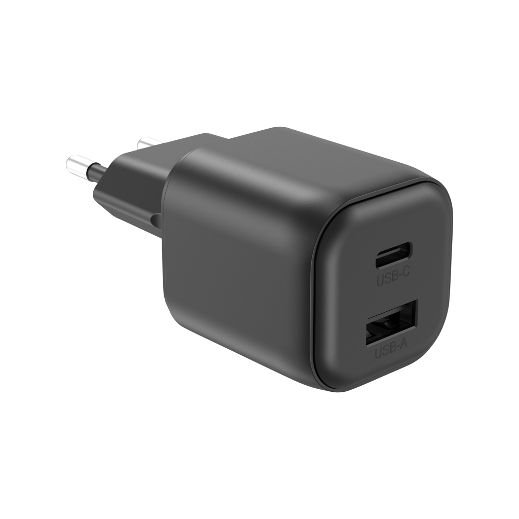 Chargeur secteur noir avec ports USB-C et USB-A