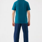 Homme de dos en t-shirt bleu pétrole